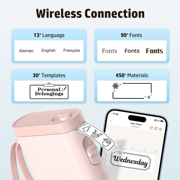 Label Maker With 1 Roll Of Label Paper, Portable Wireless Label Printer For Storage, Office, Home, Storage, Sticker Maker Mini Label Maker With Multiple Templates - Image 8