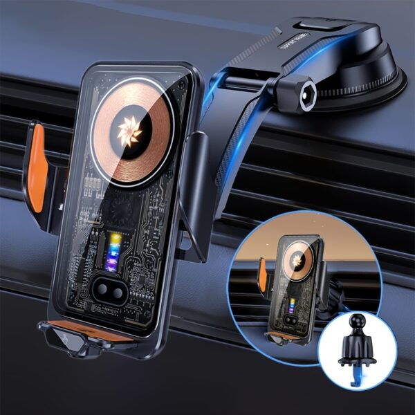 Bilolly 66W Fast Magnetic Car Charger & Phone Holder with 15W Wireless Charging, Auto-Clamping for iPhone 16-11, XR, XS, Samsung S25-S10+, Horizontal/Vertical Screen Adjustable Mount, Black Aluminum Alloy Design - Image 4