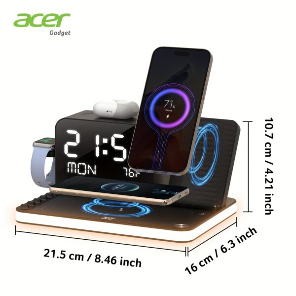 7 In 1 Dual Phone Wireless Charging Station With Night Light, Phone Holder, Phone Time Sync, Time Week Temperature Display, 30W Adapter For IPhone, AirPods And IWatch Fast Charging Dock With USB C And USB A Wired Output - Image 3
