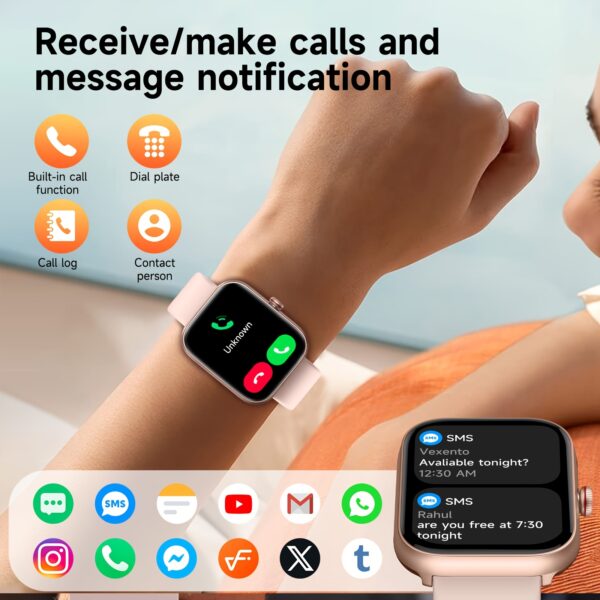 FUVEHA Smart Watch Support For IPhone& Android Wireless 5.3 Call Function Message Incoming Call Alert Alexa Voice 1.91 "Large Screen DIY Dial Weather Forecast 100+ Sports Mode Music Playback Pedometer Sleep Management Women'S Periods Smart Watch - Image 2