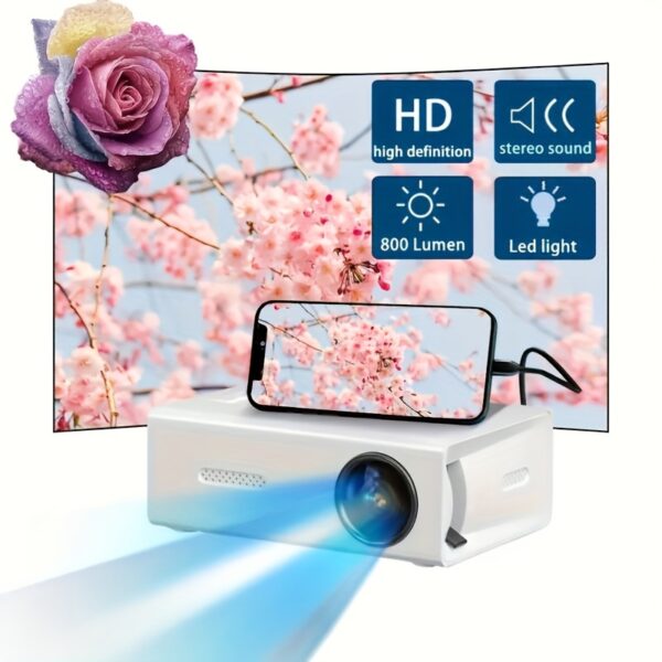 Portable HD Projector, Mini Home Theater Projector with 1080P Support, Office Projector, Compatible with USB, SD Card, Mobile Phone, Ideal Gift for Valentine's Day And Birthday, Native 320P - Image 3