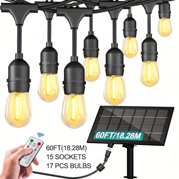 MLEACL 120/100/60/25FT Solar String Lights With USB Port & Remote Control Solar Patio Lights Long Last For Dimmable Solar Power LED Bulbs For Porch Garden Market Bistro - Image 3