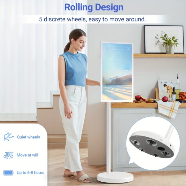 22-Inch Portable TV on Wheels, 1080P Portable Touch Screen Monitor, Android13, Full Swivel Rotation, Built-in 13MP Camera, Built-in Battery(6-8H), 6+128G - Image 8