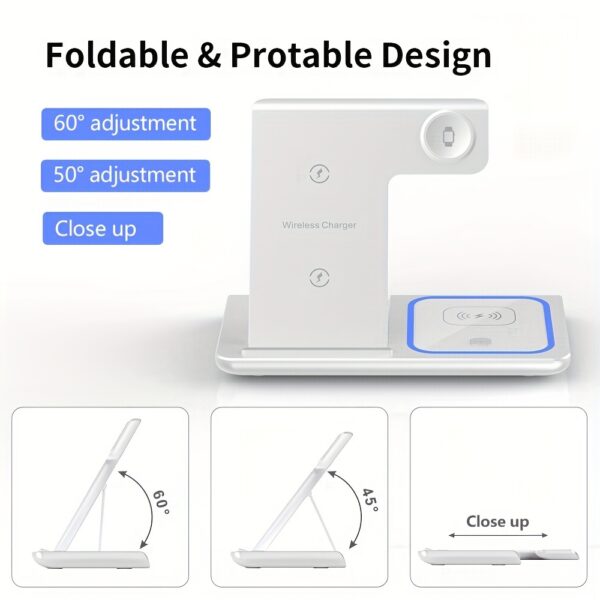 Foldable 3 in 1 fast charging station, 15W Wireless Charger Stand for iPhone 15, 14, 13, 12, 11/Pro/Max/Mini/Plus, X, XR, XS/Max, SE, 8/Plus, suitable for iWatch 1-9, suitable for Airpods 3/2/Pro - Image 8