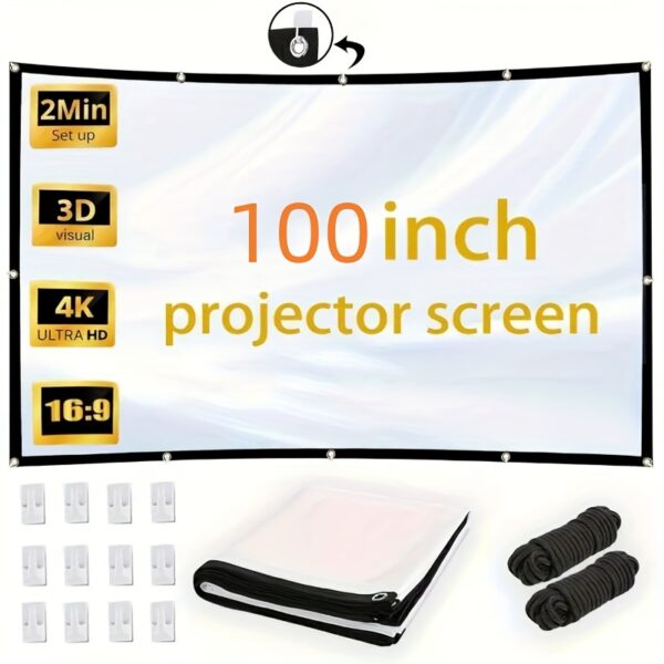 4K 72/84/100/120 Inch 3D Projection Screen, Projector Screen, Portable Foldable HD Anti-wrinkle Projection Screen, Movie Projection Screen 16:9 Indoor And Outdoor Projection Double-sided Video Projection Screen, Suitable For All Models Of Projectors, Suitable For Movie Projector, Gaming Monitor