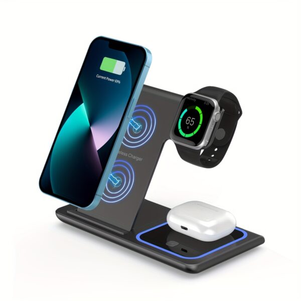Foldable 3 in 1 fast charging station, 15W Wireless Charger Stand for iPhone 15, 14, 13, 12, 11/Pro/Max/Mini/Plus, X, XR, XS/Max, SE, 8/Plus, suitable for iWatch 1-9, suitable for Airpods 3/2/Pro - Image 5
