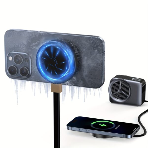 Magnetic 2-in-1 Phone Cooler & Wireless Charger Universal Liquid Cooling System with Silent Fan for iPhone 12-16 Plus/Pro Max, Efficient Cooling Down to -20 Celsius, 15W Fast Charging, Compact Design - Image 2