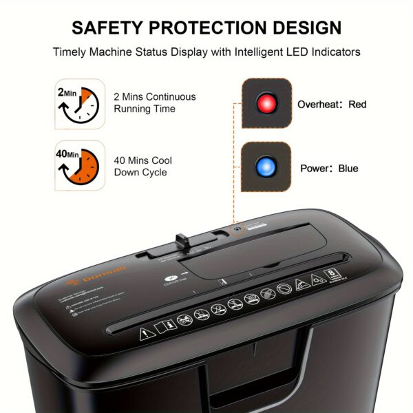 8-Sheet Strip-Cut Paper Shredder For Home Office, Handles CDs And Credit Cards, Overheat Protection, 3.4-Gallon Wastebasket - Image 4