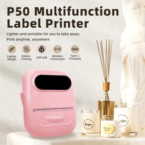 P50 Portable Thermal Label Printer, Suitable for Home, Clothing, Supermarkets, Jewelry, And Food Industries, Compatible with Android+Ios, Equipped with a Roll of 40 * 30Mm White Stickers - Image 4