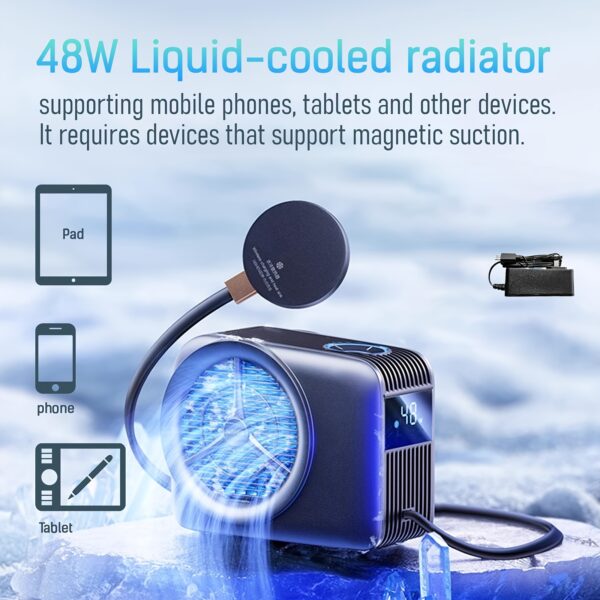 Magnetic 2-in-1 Phone Cooler & Wireless Charger Universal Liquid Cooling System with Silent Fan for iPhone 12-16 Plus/Pro Max, Efficient Cooling Down to -20 Celsius, 15W Fast Charging, Compact Design - Image 3