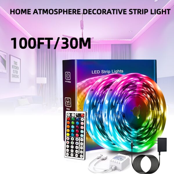 50ft LED Strip Lights RGB Color Changing - 44 Key Remote Control, DIY Modes, Dimmable, Cuttable, 16 LEDs/M, for Bedroom, Living Room, Christmas Party, Home Decor, Festival Lighting - Image 5