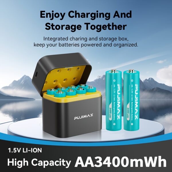 PUJIMAX 8pcs Rechargeable 1.5V 3400mWh AA Lithium Batteries with Fast Charging Box, Constant Output Li-ion Double A Batteries Cycle Times up to 1200x, Smart Charging Set with MCU Intelligent Chip for Xbox Controller, Electronics, Household, Office Devices, Ideal Gift - Image 8