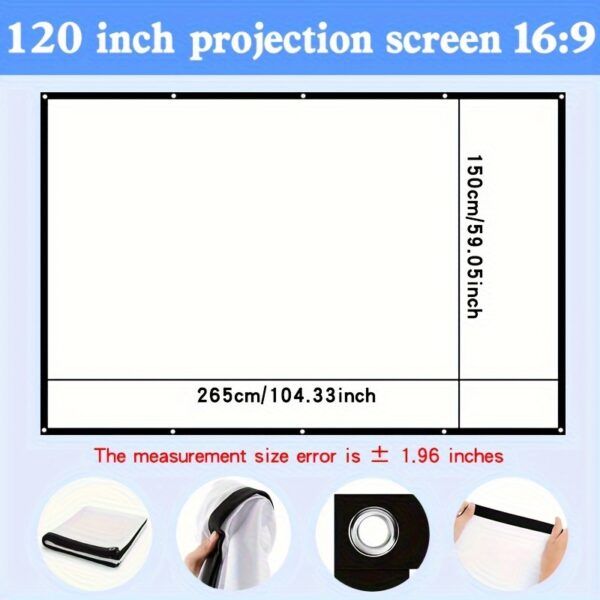 Easy-Install 4K Projection Screen - No Drill, Wall Mounted, Soft White, Reinforced Metal Holes, Lightweight & Foldable Design for Bedroom & Living Room - Sizes: 60", 72", 84", 100", 120", 150, Home Theater Screen | Minimalist Design | Spandex Material - Image 2