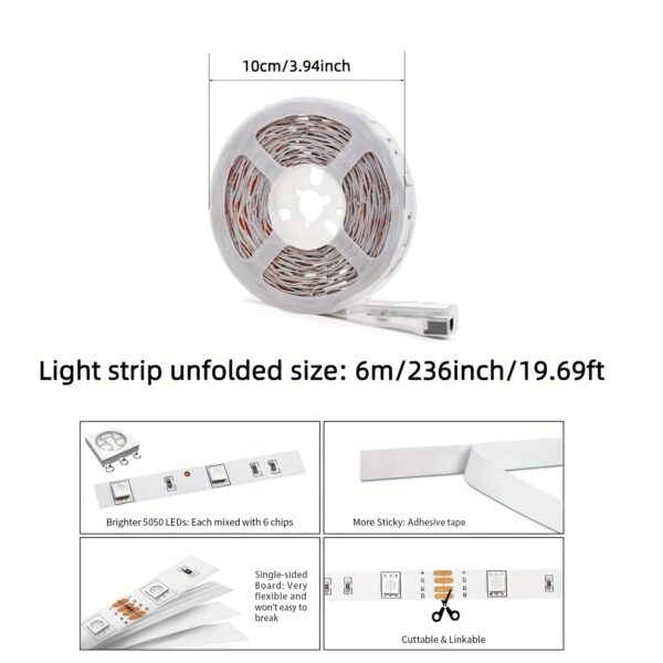 NBBUFF Smart LED Strip Lights, Tv LED Backlight 19.69ft, App Control Sync to Music, USB Bias Lighting Tv LED Lights Kit with Remote - RGB 5050 LEDs Color Lights for Room Bedroom - Image 2