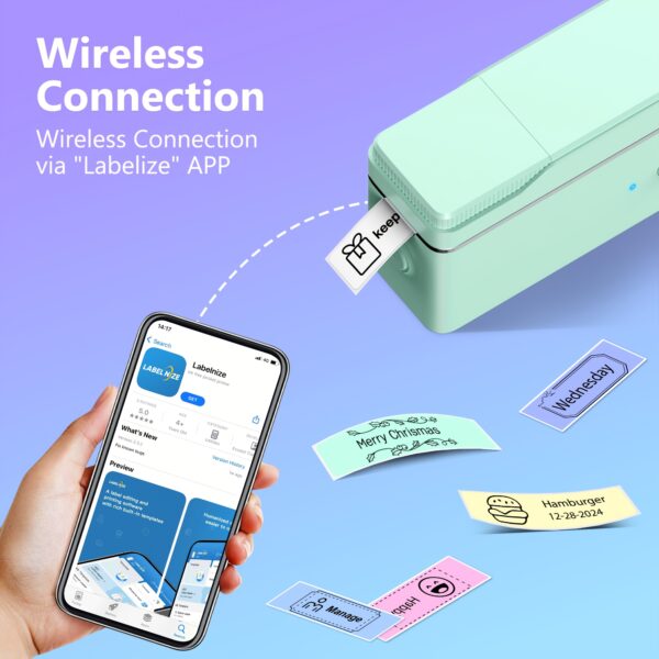 P31S Mini Green Label Maker W/ 14x40mm Label Tape Only, Label Maker with Multiple Templates for Organizing Your Home Or Creating Holiday Cards, Supports Portable Wireless And USB Charging, Compatible with IOS And Android, Fresh And Cute Label Maker (3 Individual Products) - Image 4