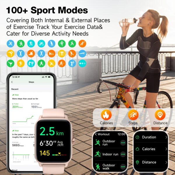 FAWEIO Smartwatch (Answer/Make Calls), 1.8 Inch Smart Watch for Women & Men with 100+ Sports Modes, Fitness Activity Tracker Pedometer, Built-in Alexa, Compatible with Android And iPhone, Perfect Gift for Family And Friends, Suitable for Festival Gift - Image 5