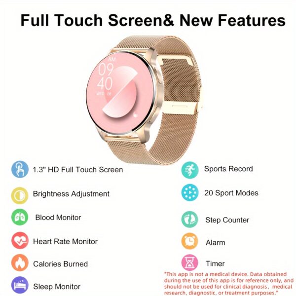 Smartwatch for women (answering/making calls), fitness tracker for Android and iPhone smartphones, equipped with LED high-definition full touch screen AI voice controlled pedometer - Image 5