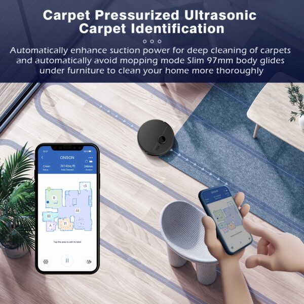 ZCWA M30M30 Robot Vacuum Cleaner, Sweeping Robot, Automatic Charging Intelligent Sweeping Robot Power Application Control Water Tank Wet Robot Vacuum Cleaner Electric Sweeper, Multi-layer Map, Customized Dry And Wet Room Cleaning - Image 5