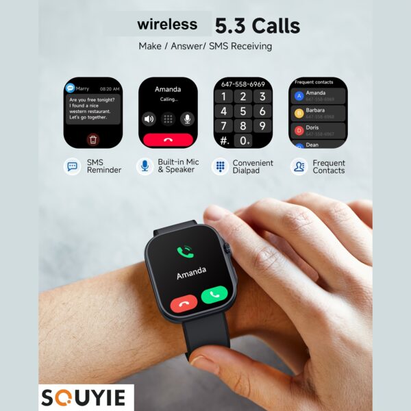 Souye Smartwatch for Men and Women - 1.99" AMOLED Display, Sleep Monitoring, AI Voice Assistant, Fitness Tracker, Compatible with Android & iOS, Calorie Counter, Camera Control, SMS Notifications, Pedometer, Music & Weather Updates, Smart Watch for Android Phones - Image 7