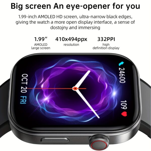 FAWEIO 1pc 1.99 Inch Screen Smart Sports Watch for Men, AI Voice, Smart Fashion Watch, Support 100 Sport Modes, Fitness, Core Training, Hiking, Indoor Cycling, Yoga, Pilates, Incoming Call, Message Notification, Compatible with Android&iPhone - Image 4