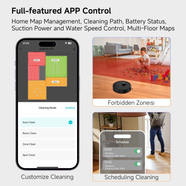Smart Robot Vacuum And Mop Combo with Precision Mapping, Powerful Suction, Intelligent Navigation, Compatible with Alexa, Wi-Fi Connectivity, Rechargeable Lithium Battery, Automated Floor Care - Image 7