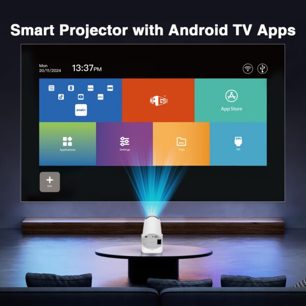 HY300 Pro Mini Portable Projector, Native 1080P Supports 4K/260ANSI Smart Projector with WiFi 6 BT 5.0, Screen Adjustment, 180 Degree Rotation, Home Video Projector Built-in Android 11.0 OS - Image 4