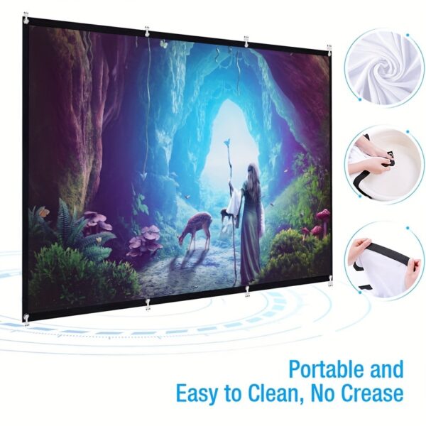 Easy-Install 4K Projection Screen - No Drill, Wall Mounted, Soft White, Reinforced Metal Holes, Lightweight & Foldable Design for Bedroom & Living Room - Sizes: 60", 72", 84", 100", 120", 150, Home Theater Screen | Minimalist Design | Spandex Material - Image 11