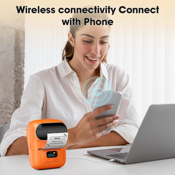 Barcode Printer - Label Maker Machine Wireless Themal Label Printer for Small Business, School, Barcode, Address, Jewelry, Clothing, Organizing, Orange - Image 6