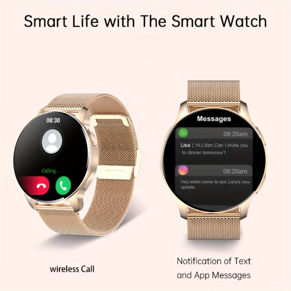 Smartwatch for women (answering/making calls), fitness tracker for Android and iPhone smartphones, equipped with LED high-definition full touch screen AI voice controlled pedometer - Image 2