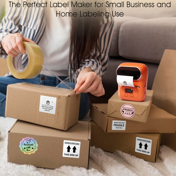 Barcode Printer - Label Maker Machine Wireless Themal Label Printer for Small Business, School, Barcode, Address, Jewelry, Clothing, Organizing, Orange - Image 11