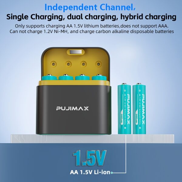PUJIMAX 8pcs Rechargeable 1.5V 3400mWh AA Lithium Batteries with Fast Charging Box, Constant Output Li-ion Double A Batteries Cycle Times up to 1200x, Smart Charging Set with MCU Intelligent Chip for Xbox Controller, Electronics, Household, Office Devices, Ideal Gift - Image 4