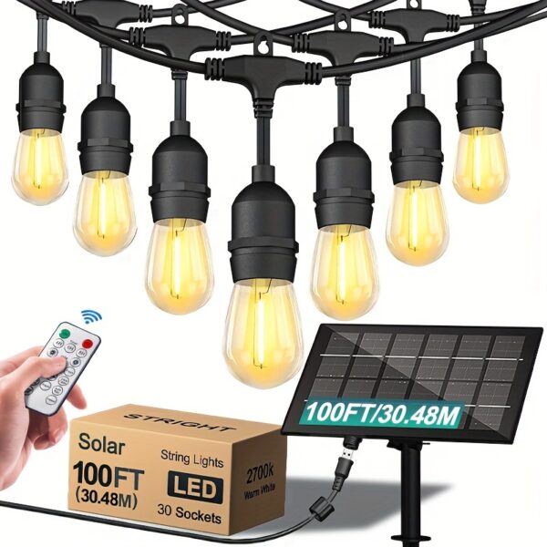 MLEACL 120/100/60/25FT Solar String Lights With USB Port & Remote Control Solar Patio Lights Long Last For Dimmable Solar Power LED Bulbs For Porch Garden Market Bistro - Image 5