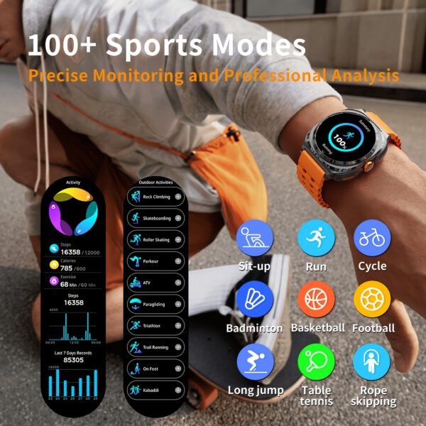 GT98 Smartwatch with TWS Sports Earbuds, 1.53" HD Display, Voice Assistant, Music Control, 400mAh Battery, 100+ Sport Modes, Orange Silicone Band, Compatible with Android/iOS, Ideal for Fitness & Outdoor Activities - Image 8