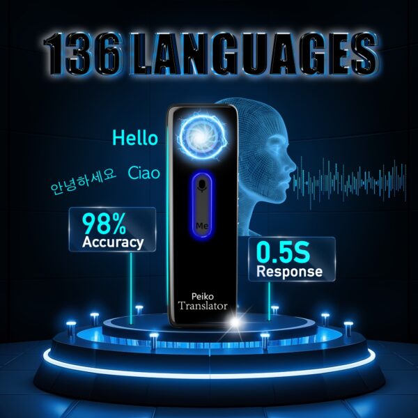 Péiko X9 Compact Language Translator Device - 136 Languages, Two-Way Voice Translation with Offline Support for 11 Languages, High Accuracy for Travel, Business & Education, Wireless Enabled, Rechargeable Battery, Sleek Black Design, Business Language Tool | Portable Voice Translator | Userfriendly Interface - Image 3