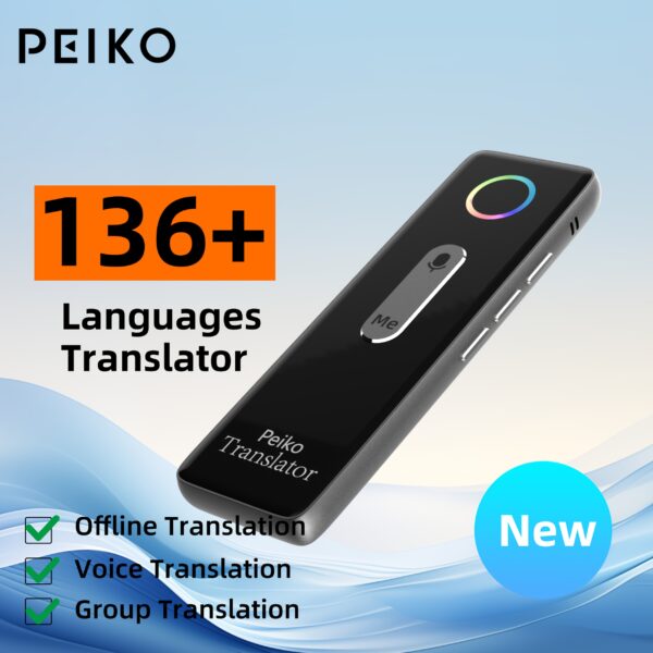 Péiko X9 Compact Language Translator Device - 136 Languages, Two-Way Voice Translation with Offline Support for 11 Languages, High Accuracy for Travel, Business & Education, Wireless Enabled, Rechargeable Battery, Sleek Black Design, Business Language Tool | Portable Voice Translator | Userfriendly Interface