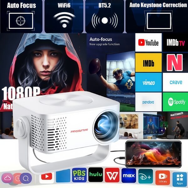 7000 Lumens Portable Mini Projector, Support 4K Projector, 1080P Dual Wifi Same Screen, Home Theater Outdoor Portable, 180° Projection Angle Adjustable, Compatible with AV/ USB/ IOS/ Android - Image 7