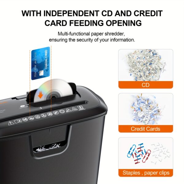 8-Sheet Strip-Cut Paper Shredder For Home Office, Handles CDs And Credit Cards, Overheat Protection, 3.4-Gallon Wastebasket - Image 5