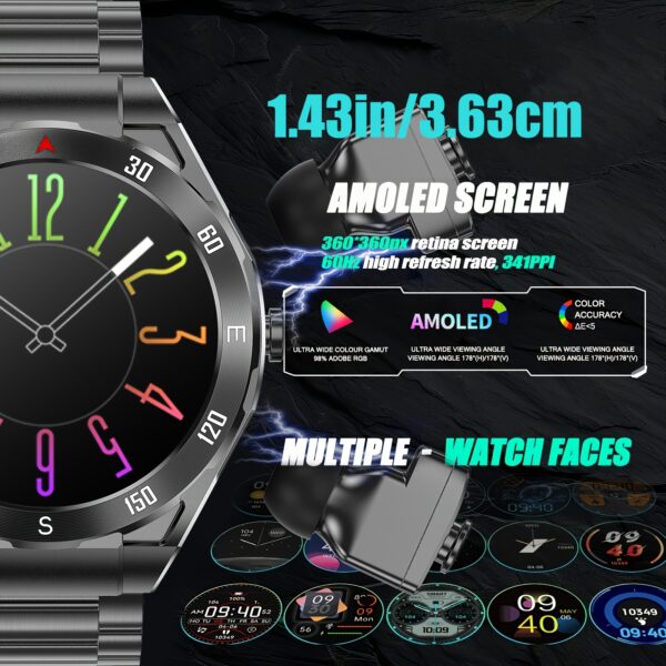 2025 New Smart NFC Watch, TWS 2-in-1 Wireless Dual Earphones Sports Smart Watch, 1.43-inch 466 * 466 HD Screen, Wireless Call, AI Voice Assistant, Multiple Exercise Modes, Fitness Tracker, Men'S Fashion Sports Watch, Men'S Gifts - Image 6