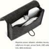 Power Adapter Cable Organizer Storage Bag, Mini Felt Portable Button Type Double Black Accessory Bag Kit Filled Electrical Organizer