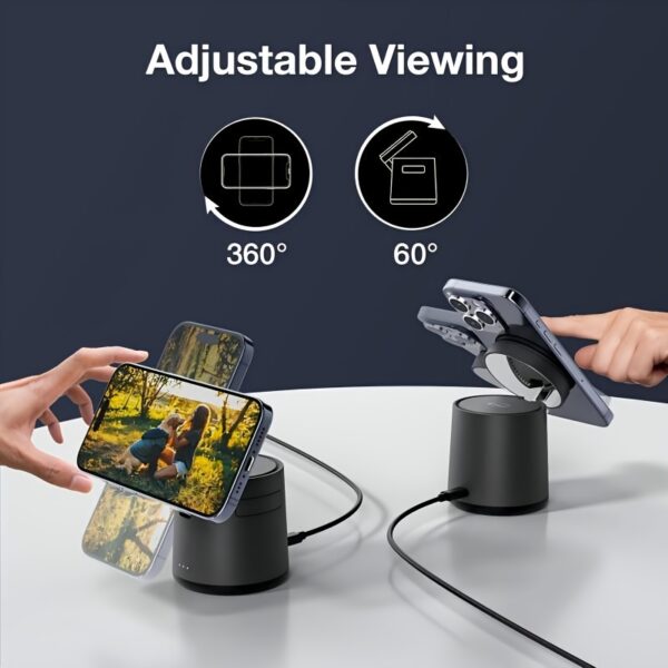 2025 Upgrade 3-in-1 Charging Station For Apple MagSafe Charger, Adjustable PortableWireless Charging Stand, Fast Wireless Charger Dock For LIPhone 16 15 14 13 12 ProMax And Apple Watch AirPods Gray) - Image 6