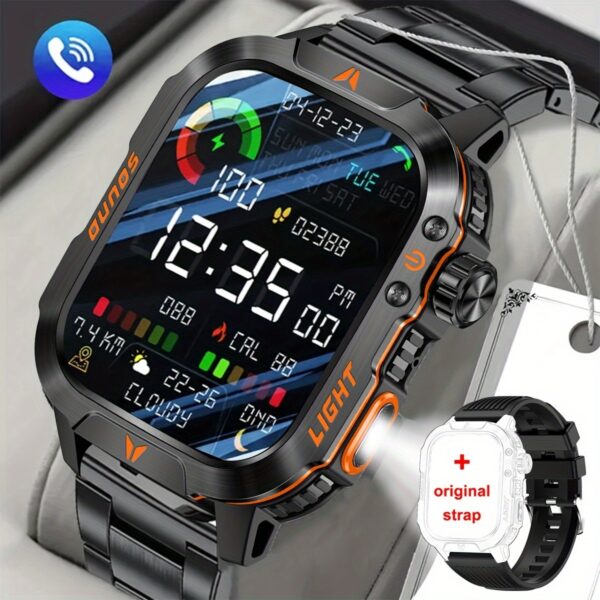 Sports Rugged Outdoor Smart Watch With LED Flashlight, AI Voice Command, & Fitness Tracking For Weather Athletes And Outdoor Adventures