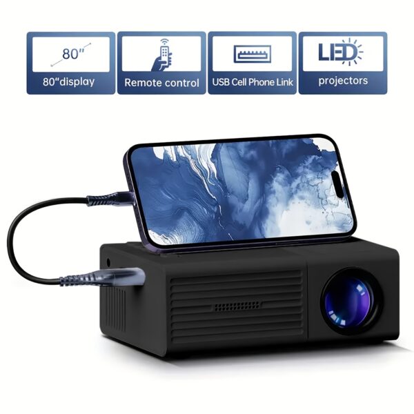 OKG Portable Mini Projector with Full HD 1080P Support - 3D-Ready LCD Home Theater Projector for iOS/Android/Windows - Includes Remote Control, USB-Powered with 80° Wide Angle Lens & 290lm Brightness - Compatible with Smartphones, PS4, USB Devices - Image 4
