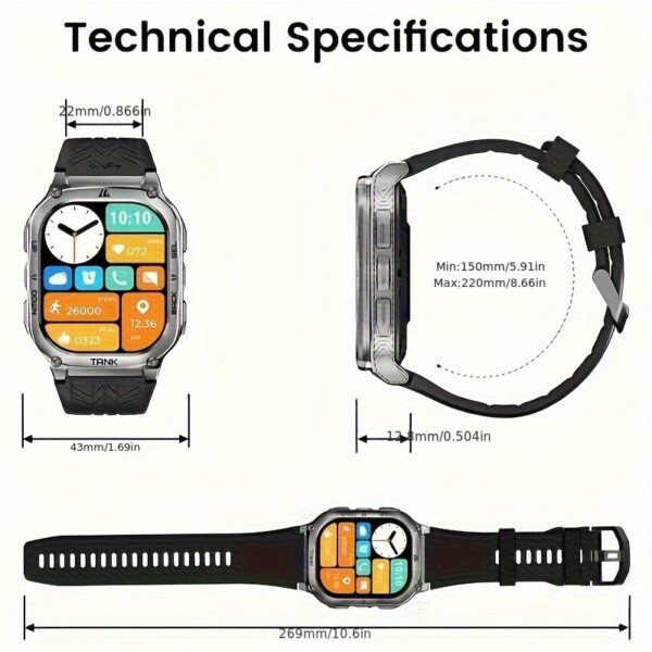 2025 KOSPET M3 Smart Watch Men 480mAh 60 Days Extra-Long Battery Rugged Smartwatches Wireless Call 5ATM IP69K 1.43" AMOLED Always On Display Screen 170+ Sports Modes 6 Smart Recognition Sports Corning Gorilla Glass Multiple Watch Faces 24H Health Monitor AI Assistant Digital Electronic Men'S Smartwatch Compatible For Android IPhone - Image 4