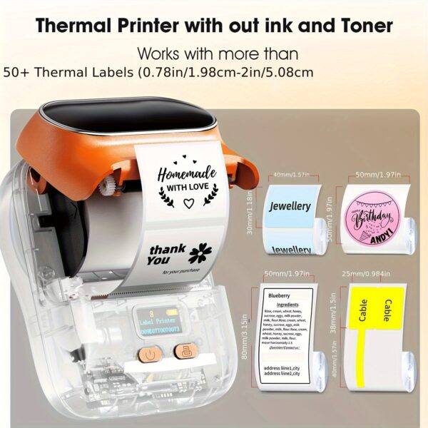 Barcode Printer - Label Maker Machine Wireless Themal Label Printer for Small Business, School, Barcode, Address, Jewelry, Clothing, Organizing, Orange - Image 8