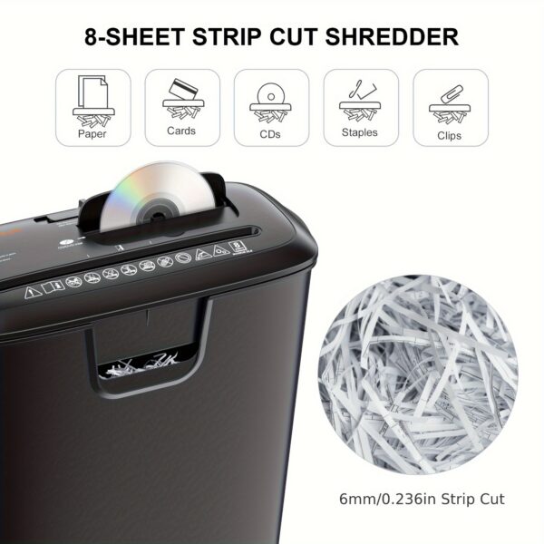 8-Sheet Strip-Cut Paper Shredder For Home Office, Handles CDs And Credit Cards, Overheat Protection, 3.4-Gallon Wastebasket - Image 2