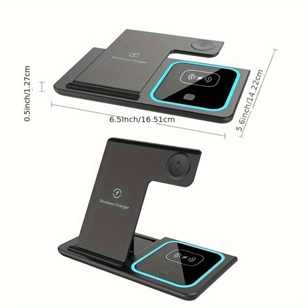 Foldable 3 in 1 fast charging station, 15W Wireless Charger Stand for iPhone 15, 14, 13, 12, 11/Pro/Max/Mini/Plus, X, XR, XS/Max, SE, 8/Plus, suitable for iWatch 1-9, suitable for Airpods 3/2/Pro - Image 2