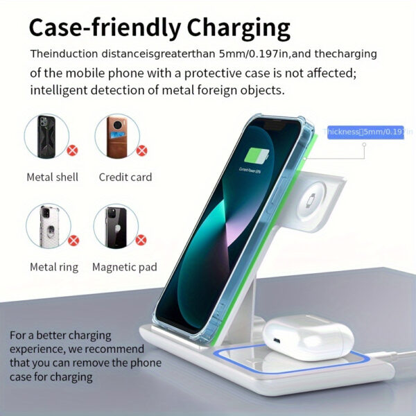 Foldable 3 in 1 fast charging station, 15W Wireless Charger Stand for iPhone 15, 14, 13, 12, 11/Pro/Max/Mini/Plus, X, XR, XS/Max, SE, 8/Plus, suitable for iWatch 1-9, suitable for Airpods 3/2/Pro - Image 9