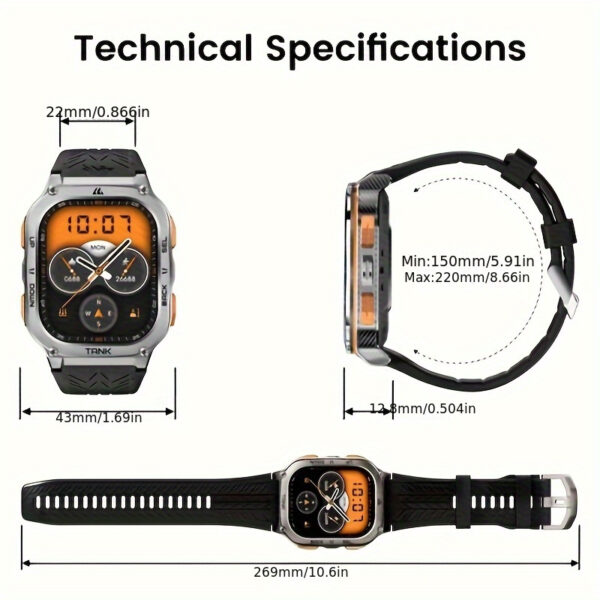2025 NEW KOSPET M3 Ultra GPS Smart Watch For Men Compass Altimeter Barometric Pressure 6 Satellite Positioning Systems 470mAh 60 Days Extra-Long Battery Stainless Steel Body Rugged Smartwatches Wireless Call 5ATM IP69K 1.43" AMOLED Always On Display Screen 170+ Sports Modes 6 Smart Recognition Sports Corning Gorilla Glass Multiple Watch Faces 24H Health Monitor AI Assistant Digital Electronic Men'S Smartwatch Compatible For Android IPhone - Image 4
