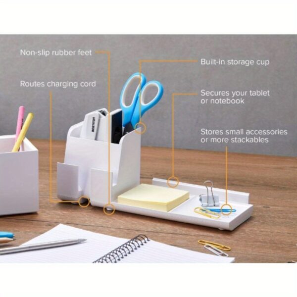 Connect Charging Desk Organizer Base, USB Phone Stand Compatible with Cell Phones and Tablets, White - Image 6