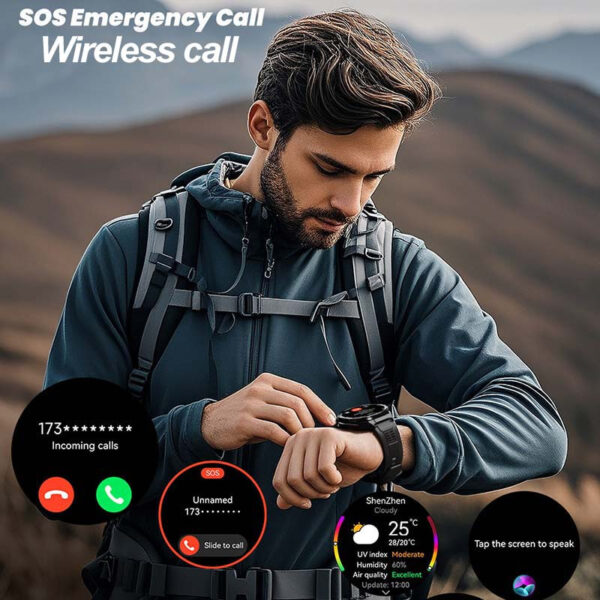 2025 Men's GPS Smartwatch with 1.43" HD AMOLED Full Touch Screen, IPX8/5ATM High Quality, 170+ Sports Modes, Built-in GPS, Compass, Altitude, Air Pressure, 480mAh Battery, Zinc Alloy Body, Wireless Calls, Voice Assistant, Step Counter, Distance Tracking for iPhone & Android, Outdoor Fitness Tracker, Versatile Wearable, Metallic Finish, Sleek Watch Design, Highquality Display, Durable Touchscreen - Image 7